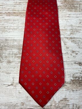 Prescot Bay Red Geometric Necktie 100% Silk Mens Classic Business Tie 56x3.8
